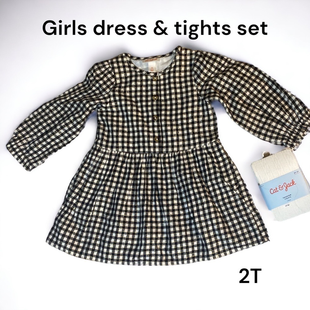 Cat & Jack checked dress with tights. 2T​